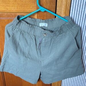 LOFT Women’s Olive Green High-Waist Relaxed Linen-Blend Shorts